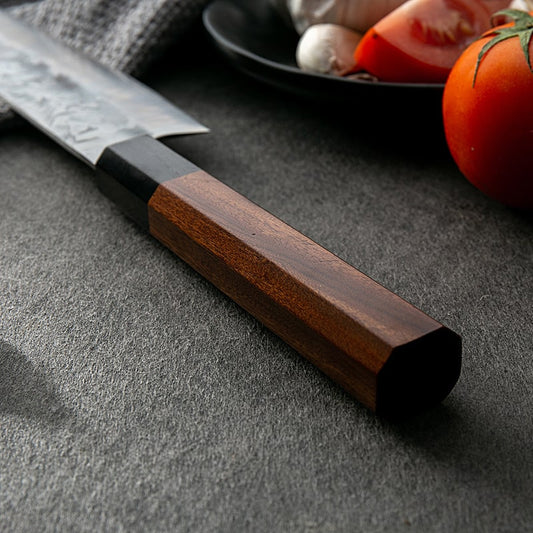 Couteau japonais Santoku en acier Damas - Manche en bois pakka
